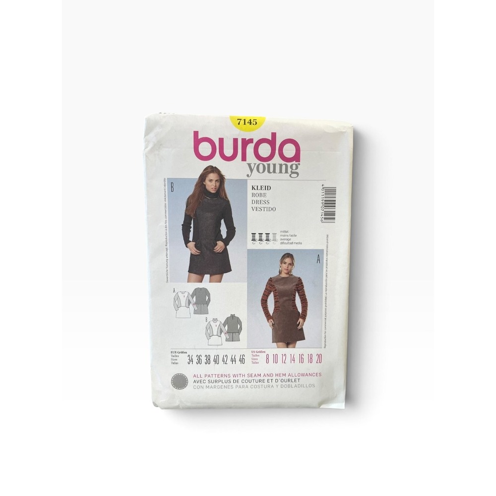 Burda Young 7145 Dress Robe Vestido Sizes 8-20 Modern Uncut